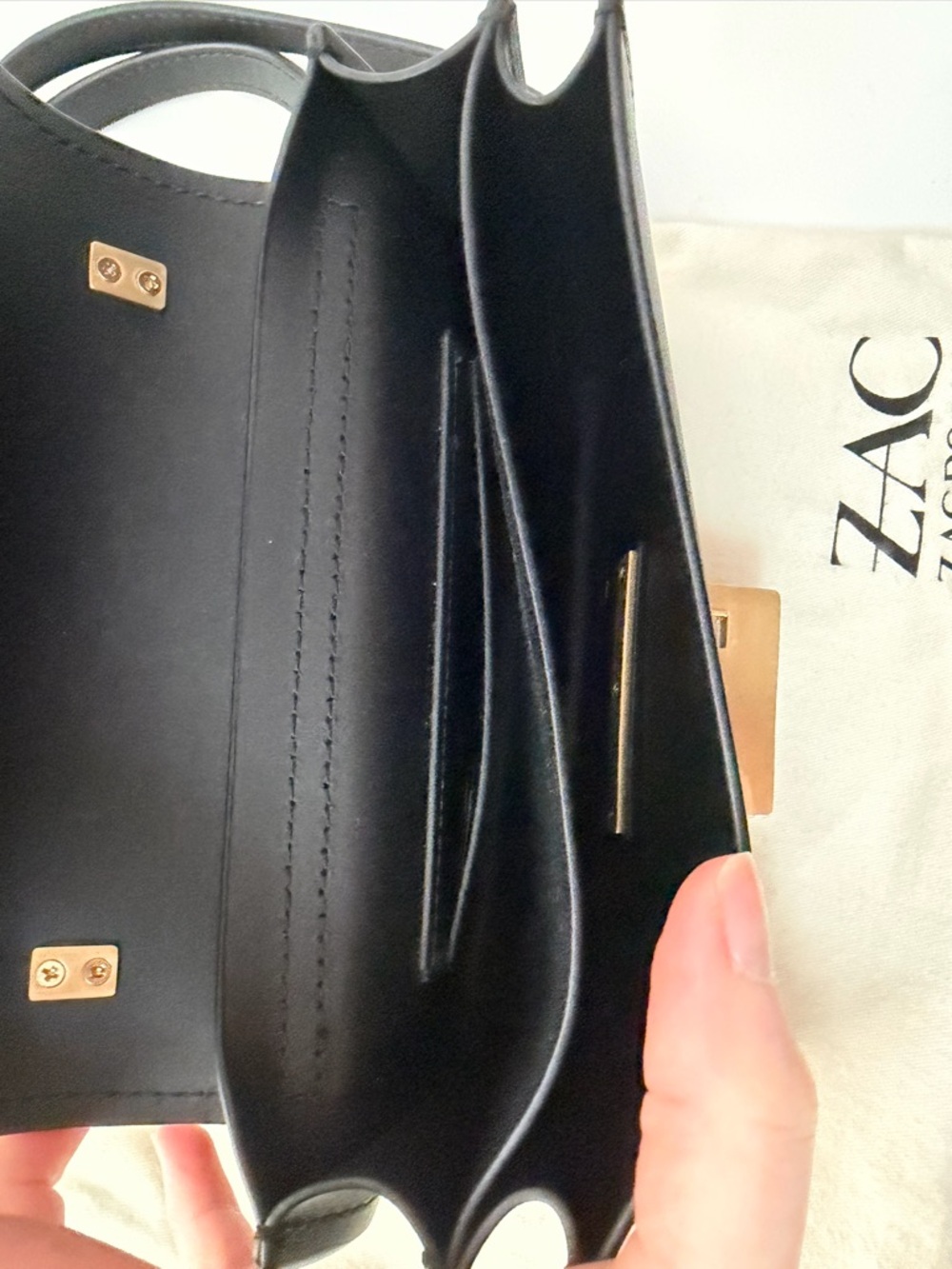 ZAC Zac Posen Black Leather Crossbody with Gold Hardware - Picture 4 of 8